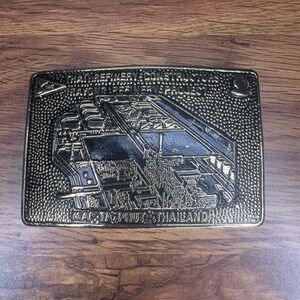 Vintage Brass Belt Buckle Thai Refinery Construction Map Ta Phut Thailand